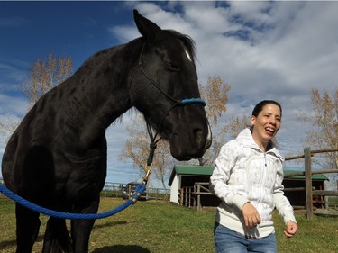 Jenny Seth, 35, feels a connection to horses, especially Diva, at Whispering Equine. Jenny suffers from hypo cephalic cyst condition which is similar to cerebral palsy.