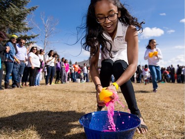 Janhvi Shetty participates in a relay race during the festival of Holi at Lloyd Park in Calgary, AB., on Saturday, March 26, 2016. Holi, also known as the festival of colours, is a spiritual Hindu festival that marks the arrival of spring.