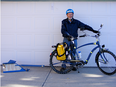 Calgarian David Coldwell and his homemade bicycle plow.