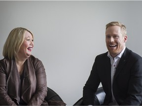 Jann Arden and Jon Montgomery sit for an interview in Toronto on Thursday, March 3, 2016. Arden and Montgomery will be the co-hosts of the 2016 Juno Awards to be held in Calgary on Sunday, April 3, 2016.
