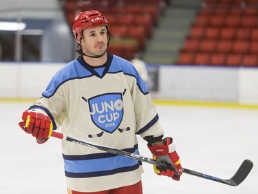 Former Calgary Flames player Curtis Glencross skates before a Juno Cup practice game at Max Bell Centre in Calgary, Alta., on Thursday, March 31, 2016. Musicians and former NHLers were prepping for the Juno Cup hockey game set for this Friday, part of events leading up to the Juno Awards on Sunday at the Saddledome. Lyle Aspinall/Postmedia Network
