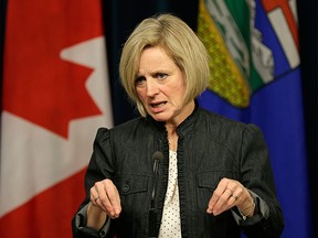 Alberta Premier Rachel Notley responds at the Alberta Legislature on March 1, 2016 to a bid by the Quebec government to gain a court injunction that would require that TransCanada Corporation follow the province's environmental process as it prepares for its Energy East pipeline.