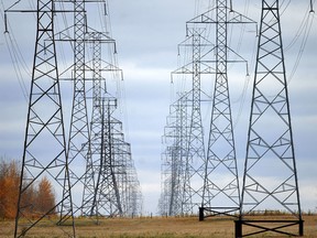 Power line towers march to the horizon along the Anthony Henday in Edmonton, Ab. on Wednesday Oct. 16, 2013. (photo by John Lucas/Edmonton Journal)