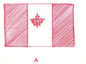 Sketches of the design for a Canadian flag in 1964 by George Stanley.