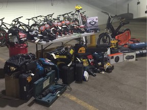 The Lethbridge Regional Police Service executed search warrants at three homes and a storage locker on March 25, 2016, and seized an assortment of stolen property.