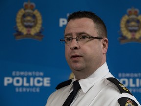 Insp. Dan Jones speaks to the media about the Alberta Muslim Public Affairs Council's decision to launch a toll-free Islamophobia help hotline for Muslims who face discrimination, at EPS Headquarters in Edmonton Alta. on Thursday March 31, 2016. The hotline is manned by volunteers who will offer people a place to report and voice any incidents of discrimination they've experienced in Alberta. Photo by David Bloom