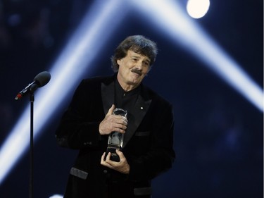 A special presentation is made for Canadian Music Hall of Fame inductee Burton Cummings during the Juno Awards at the Scotiabank Saddledome in Calgary, Alta., on Sunday, April 3, 2016. The Juno Awards celebrate the best in Canadian music.