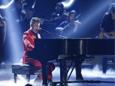 Shawn Hook performs during the Juno Awards at the Scotiabank Saddledome in Calgary, on April 3.