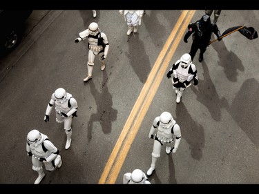 Imperial Troopers on the march at the annual Parade of Wonders that kicks off the Calgary Comic & Entertainment Expo at the BMO Centre in Calgary, Ab., on Friday April 29, 2016. Mike Drew/Postmedia