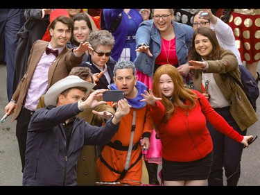 John Barrowman selfies it with fans at the annual Parade of Wonders that kicks off the Calgary Comic & Entertainment Expo at the BMO Centre in Calgary, Ab., on Friday April 29, 2016. Mike Drew/Postmedia