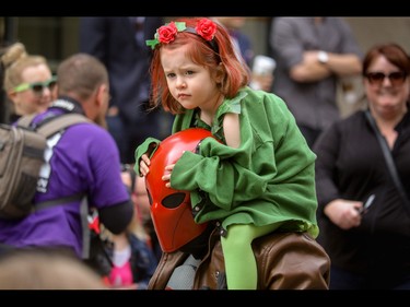 The walk got long for little legs the annual Parade of Wonders that kicks off the Calgary Comic & Entertainment Expo at the BMO Centre in Calgary, Ab., on Friday April 29, 2016. Mike Drew/Postmedia