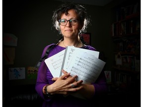 Agnieszka Wolska is head of the Calgary Threshold Choir- a group of people that sing to people on their deathbeds or at "thresholds" in life. She is pictured at her home in Calgary, on Tuesday April 12, 2016.