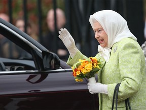 Queen Elizabeth II attends a beacon lighting ceremony to celebrate her 90th birthday on April 21, 2016 in Windsor, England.