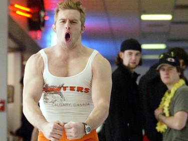 2005 - Virgil Blats turns heads as he struts through MacEwan Hall in his Hooters inspired wrestling get up.