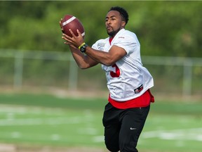 Lache Seastrunk takes part in the Calgary Stampeders mini camp at IMG Academy in Bradenton, Fla., Sunday.