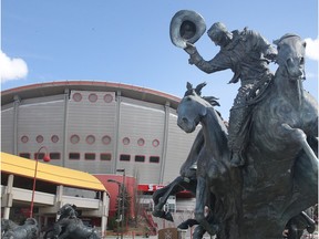 Legendary cowboy Clem Gardner, depicted in the bronze sculpture By the Banks of the Bow on the Stampede Grounds in Calgary. (Ted Rhodes/Postmedia File)