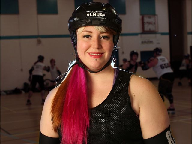 Lindsey Searle (Kiki Tiki Bang Bang) was photographed for a story on the 10th anniversary of the Calgary Roller Derby Association before a team scrimmage on Wednesday, April 20, 2016. GAVIN YOUNG/POSTMEDIA