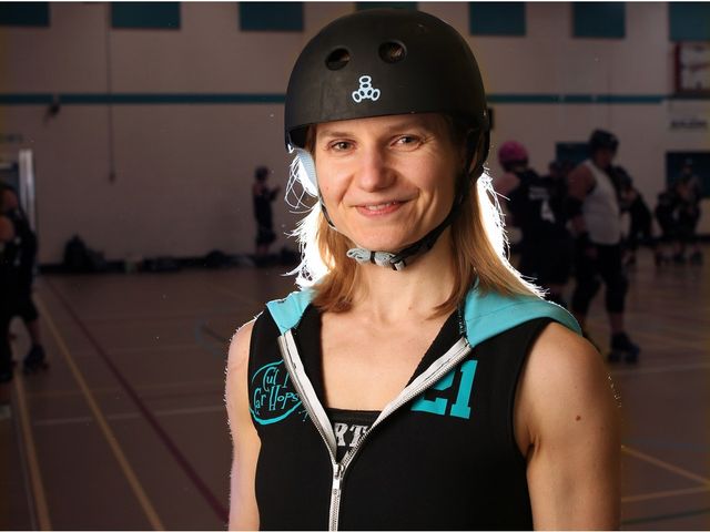 Jodi Rempel (Novel Blonde) was photographed for a story on the 10th anniversary of the Calgary Roller Derby Association before a team scrimmage on Wednesday, April 20, 2016. GAVIN YOUNG/POSTMEDIA