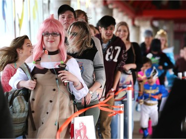 Crowds wait in line for the doors to open on this year's Calgary Comic and Entertainment Expo at the BMO Centre Thursday, April 28, 2016.