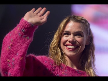 Billie Piper, known for her roles on Penny Dreadful and Dr. Who, waves to her audience during her panel discussion at the Calgary Comic and Entertainment Expo at Stampede Park in Calgary, Alta., on Sunday, May 1, 2016. Lyle Aspinall/Postmedia Network