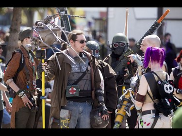 Cosplayers chat during the Calgary Comic and Entertainment Expo at Stampede Park in Calgary, Alta., on Sunday, May 1, 2016. Lyle Aspinall/Postmedia Network