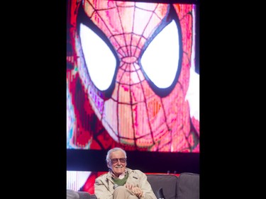 Comic book icon Stan Lee chats during his panel discussion at the Calgary Comic and Entertainment Expo at Stampede Park in Calgary, Alta., on Sunday, May 1, 2016. Lyle Aspinall/Postmedia Network