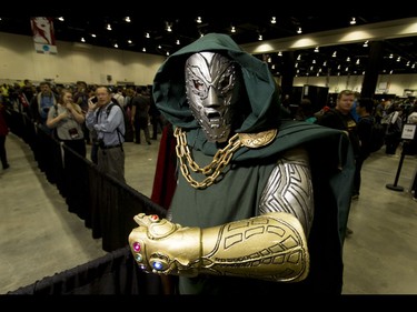 Dr. Doom, aka Frank Klaczek, mugs for a photo during the Calgary Comic and Entertainment Expo at Stampede Park in Calgary, Alta., on Saturday, April 30, 2016. Lyle Aspinall/Postmedia Network