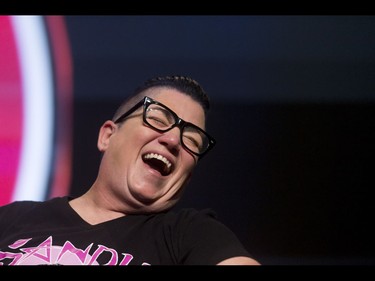 Comedian Lea DeLaria laughs during an Orange is the New Black panel at the Calgary Comic and Entertainment Expo at Stampede Park in Calgary, Alta., on Saturday, April 30, 2016. Lyle Aspinall/Postmedia Network