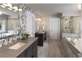The ensuite in the award-winning Kingsley II show home by Crystal Creek Homes in Aspen Woods Estates.