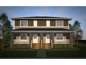 An artist's rendering of a wheelchair accessible duplex now under construction by Habitat for Humanity Southern Alberta in the northeast community of Redstone.