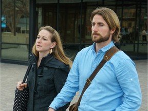 David Stephan and his wife Collet Stephan leave court on April 11, 2016, in Lethbridge, Alberta.