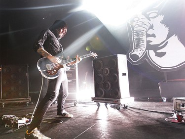 Death from Above bass player Jesse F. Keeler plays at the Grey Eagle Events Centre in Calgary, Alta. on Friday April 29, 2016. The Toronto, ON band headlined with Eagles of Death Metal opening.