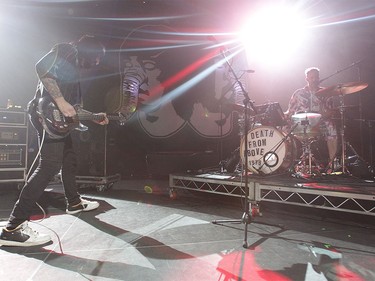 Death from Above bass player Jesse F. Keeler (L) and drummer Sebastien Grainger (R) play at the Grey Eagle Events Centre in Calgary, Alta. on Friday April 29, 2016. The Toronto, ON band headlined with Eagles of Death Metal opening.