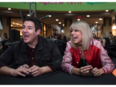 Drew and Danielle McTaggart of Dear Rouge greet fans at JUNO Fan Fare at the Chinook Centre.