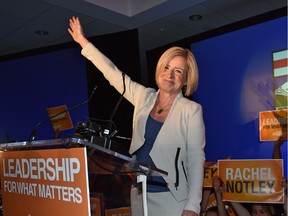 Rachel Notley speaks to her supporters on May 5, 2015, after winning the provincial election.