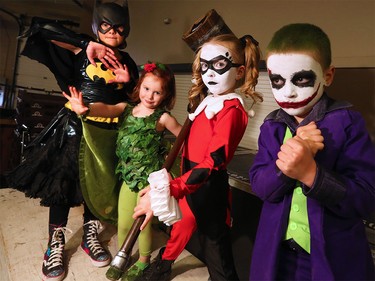 From left; Mattea Fletcher, Aurora McInnis, Alice McInnis and Havyk Augustine practice their moves back stage before the kids costume showcase during the Calgary Comic and Entertainment Expo in the Stampede Corral on Saturday, April 30, 2016.