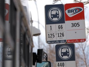 Ted Rhodes, Calgary Herald CALGARY, AB.: MARCH 11, 2012  -- A number 305 BRT Calgary Transit bus pulls up to a stop on 17th Avenue SE Sunday afternoon March 11, 2012, the last day of current services levels on the route. (Ted Rhodes/Calgary Herald) For City story by Tamara Gignac. Trax # 00037466A