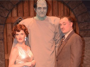 From left: Adrienne Merrell as Elizabeth, Adam Stevenson as the Monster, and Kevin Dennis as Frank in Stage West's Young Frankenstein.