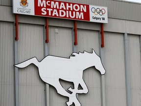 McMahon Stadium sign and Stampeders logo.