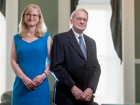 Calgary's newly hired Ethics Advisor Alice Woolley and Integrity Commissioner Allen Sulatycky stand for a photo at City Hall in Calgary on Monday, April 11, 2016.
