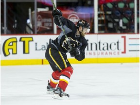 Jakub Nakladal skates during a Calgary Flames practice at the Scotiabank Saddledome in Calgary, Alta., on Wednesday, Feb. 3, 2016. Nakladal was called up from the Stockton Heat that day, while Mason Raymond was sent back to Stockton. Lyle Aspinall/Postmedia Network