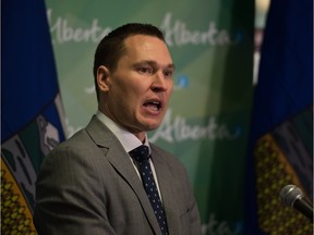 Economic Development Minister Deron Bilous announces an update on the Alberta jobs plan at TEC Centre in Edmonton on April 11, 2016.