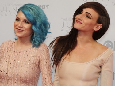 Lights, right, and Sam Spensley on the red carpet at the 2016 Juno Awards at the Saddledome in Calgary, Alta., on Sunday, April 3, 2016.  GAVIN YOUNG/POSTMEDIA