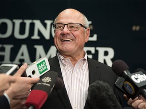 Ken King speaks to the media after city council spent the afternoon discussing CalgaryNEXT in Calgary on Monday, April 25, 2016.