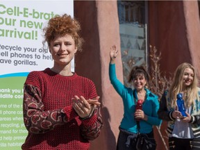 Kiesza greeted fans who brought old cellphones to be recycled at the Calgary Zoo in Calgary, on Friday, April 1, 2016.