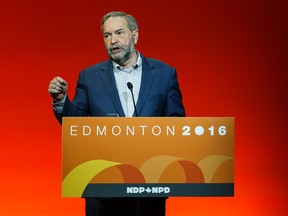 Federal NDP leader Thomas Mulcair speaks during the Edmonton 2016 NDP national convention at Shaw Conference Centre in Edmonton on Sunday, April 10, 2016.