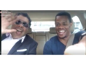 A frame grab shows mayor Naheed Nenshi (left) in a hired driver car during a ride in Boston, Mass, USA.