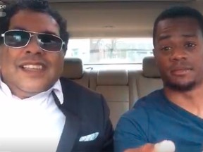Calgary Mayor Naheed Nenshi in a Boston rideshare vehicle in this image from a Periscope video.