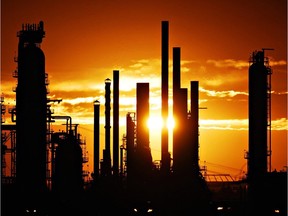 Part of the Esso Strathcona Refinery in Edmonton on August 24 at sunset.