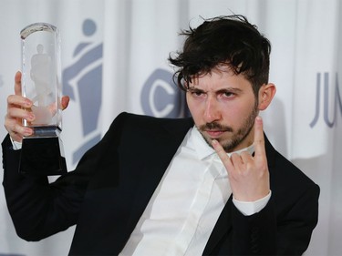 Pomo (a.k.a. David Pimental) wins Electronic Album of the Year for The Other Day during the 2016 JUNO Gala Dinner & Awards in Calgary, Alta., on Saturday, April 2, 2016. (Al Charest/Postmedia)